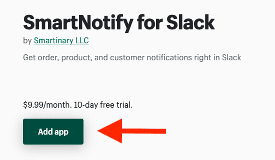 Screenshot of SmartNotify for Slack in the Shopify App Store